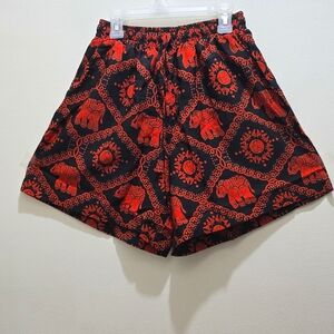 Elephant Print Black and Red Women's Shorts